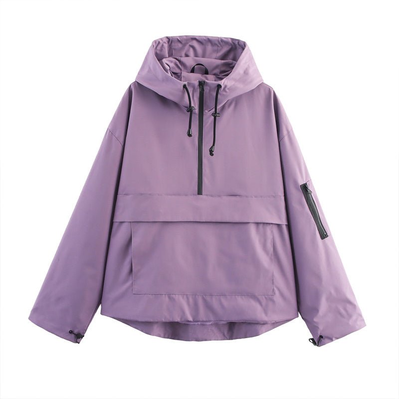 Women&#39;s Long Sleeve Zip Hooded Jacket With Pockets - Casual Sporty Windbreaker For Spring&amp;Fall