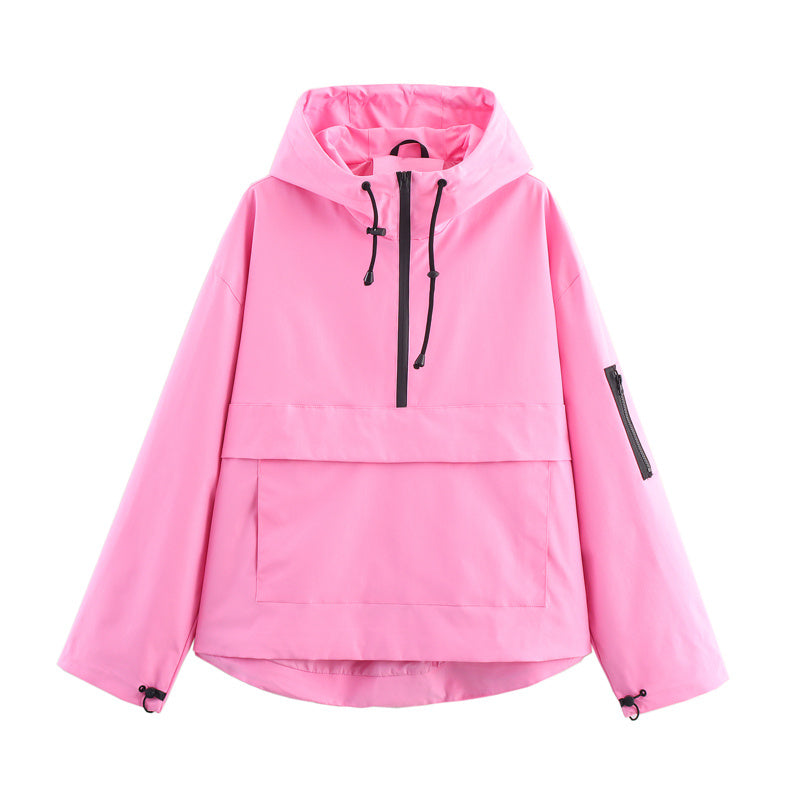 Women&#39;s Long Sleeve Zip Hooded Jacket With Pockets - Casual Sporty Windbreaker For Spring&amp;Fall