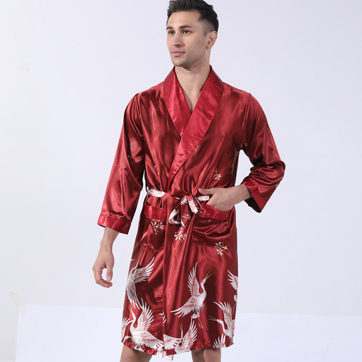 Men&#39;s Summer Silk Bathrobe Nightgown