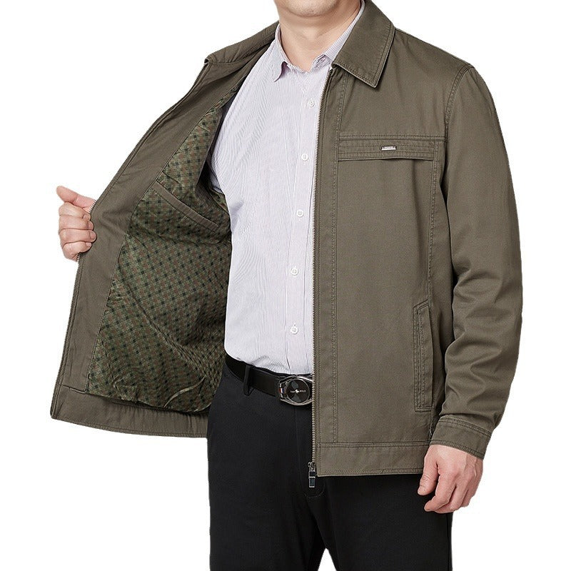 Middle-aged And Elderly Men&#39;s Casual Cotton Turn-down Collar Coat