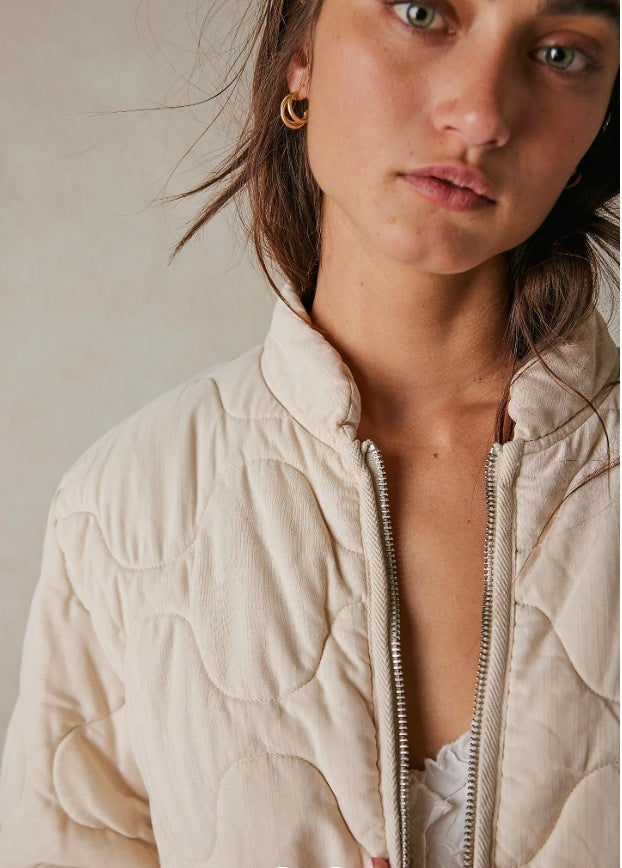 Women’s Quilted Cotton Jacket – Loose Fit Stand Collar Coat