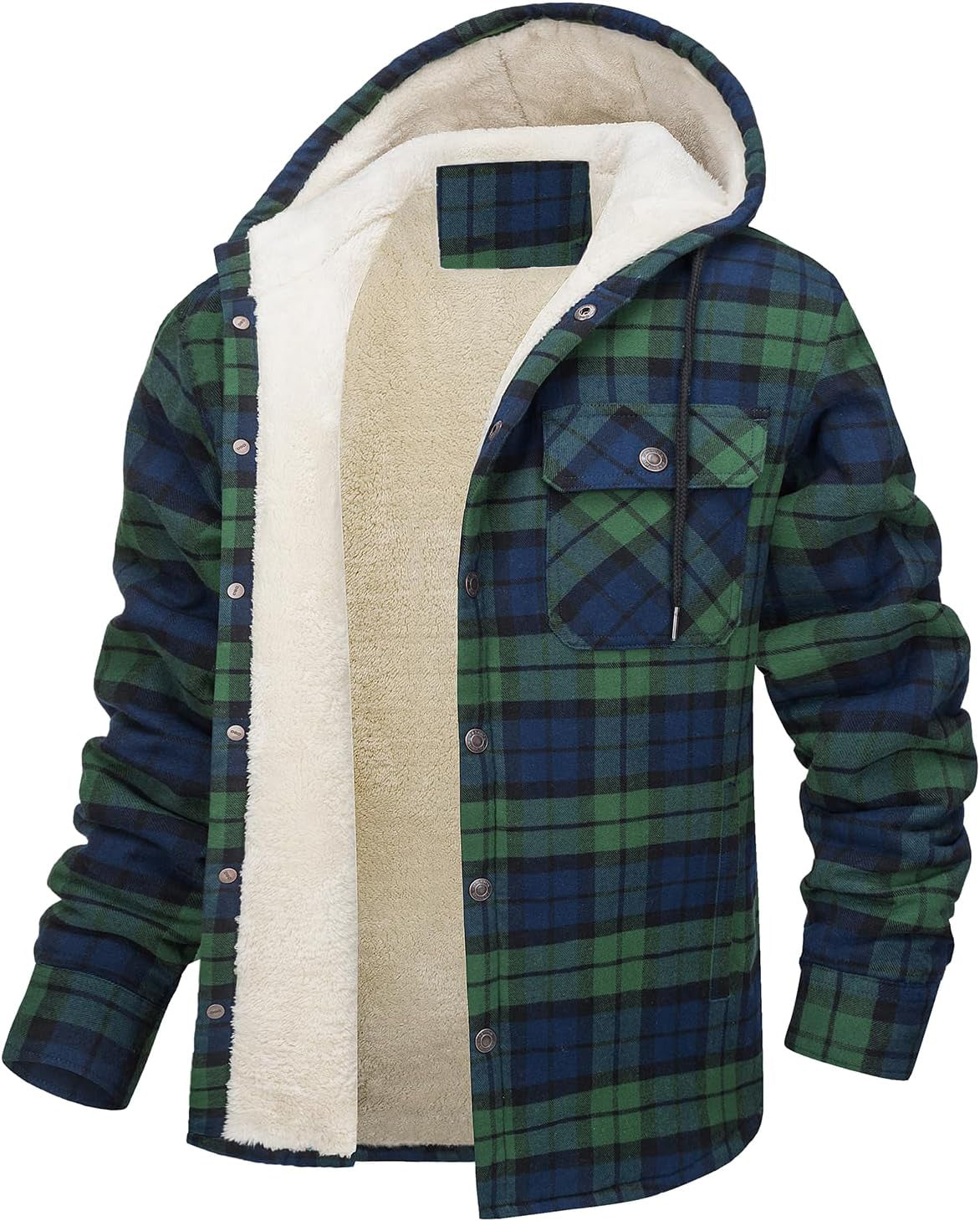 Fiorafashion Men’s Long Sleeve Hooded Plaid Coat – Fleece-Lined Winter Jacket for Casual &amp; Outdoor Wear