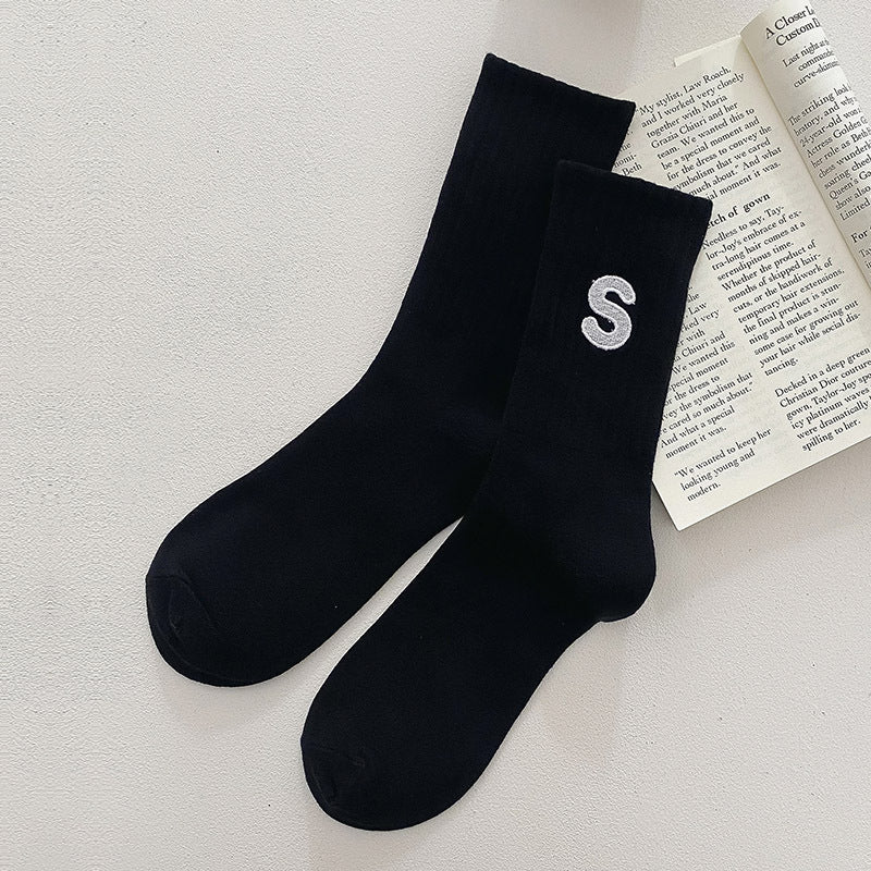 Women&#39;s Embroidered S-letter Cotton Sweat-absorbent Autumn And Winter Socks