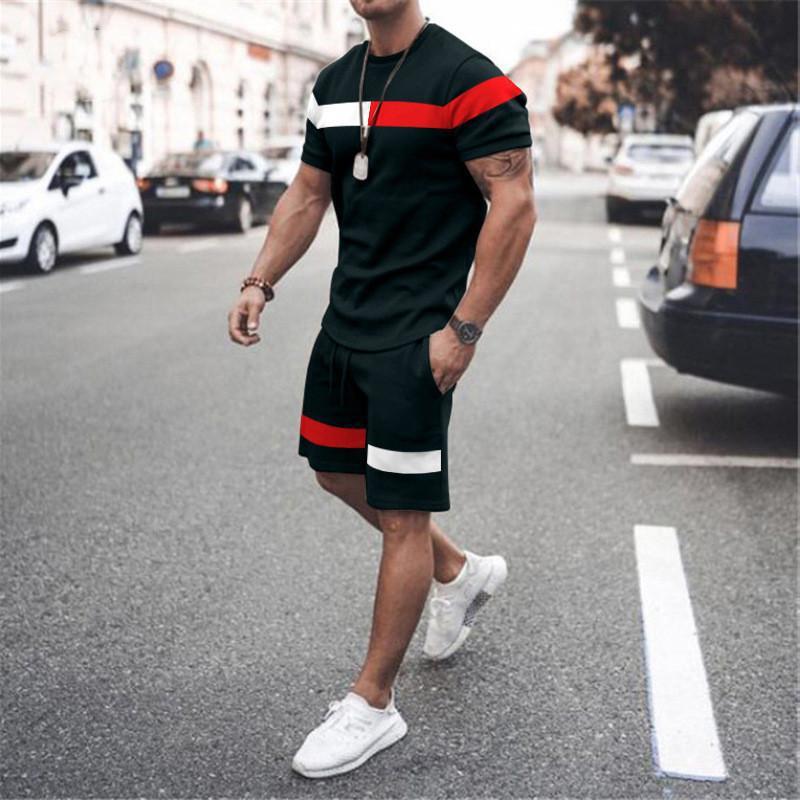 Men&#39;s Casual T-shirt Shorts Two-piece Printed Sportswear