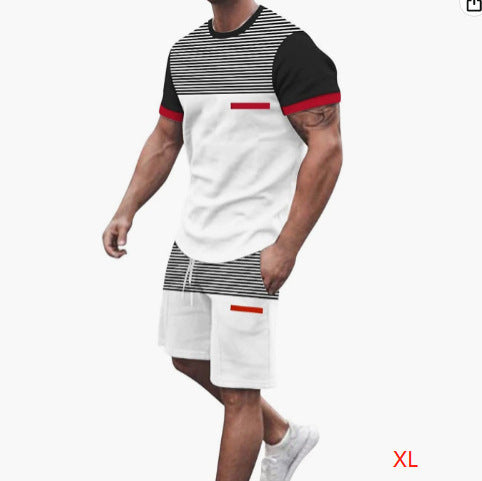 Men&#39;s Casual T-shirt Shorts Two-piece Printed Sportswear