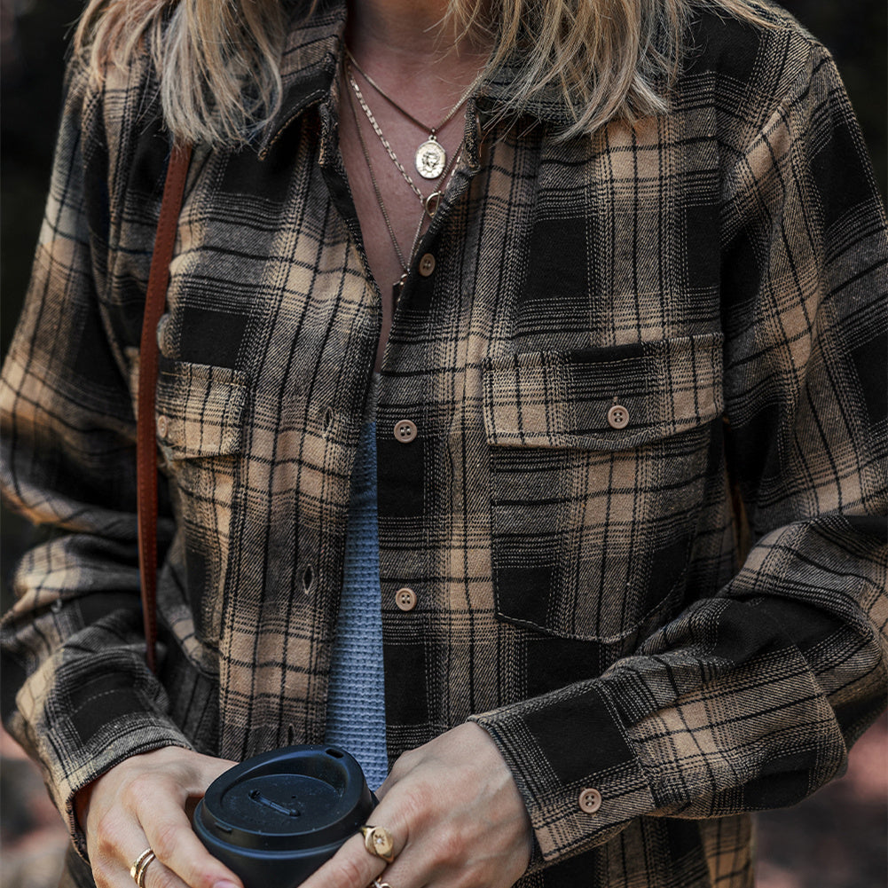 Women&#39;s Multi-color Retro Plaid Double-layer Flip Pocket Shirt