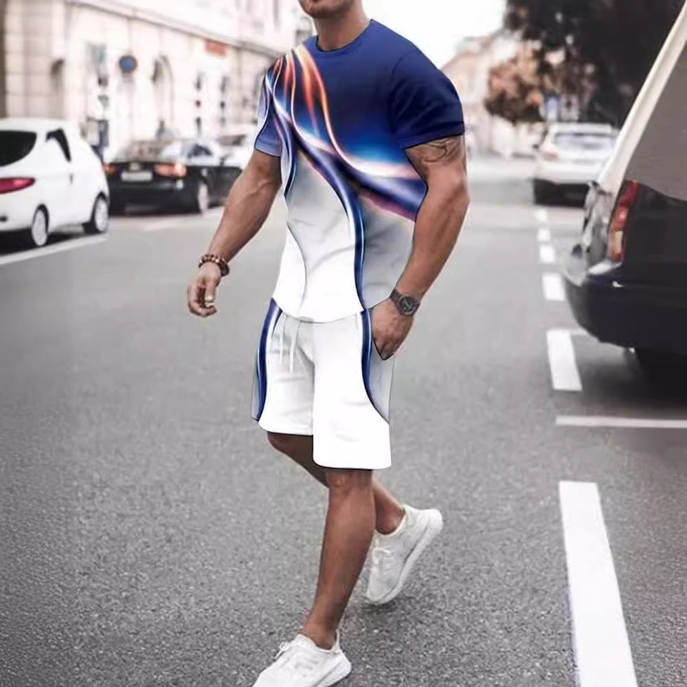 Men&#39;s Casual T-shirt Shorts Two-piece Printed Sportswear