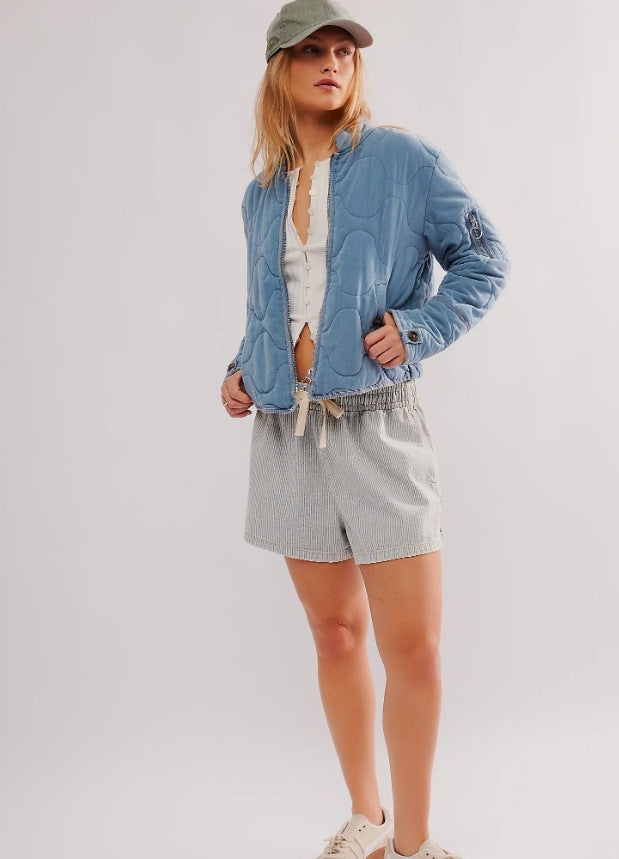 Women’s Quilted Cotton Jacket – Loose Fit Stand Collar Coat