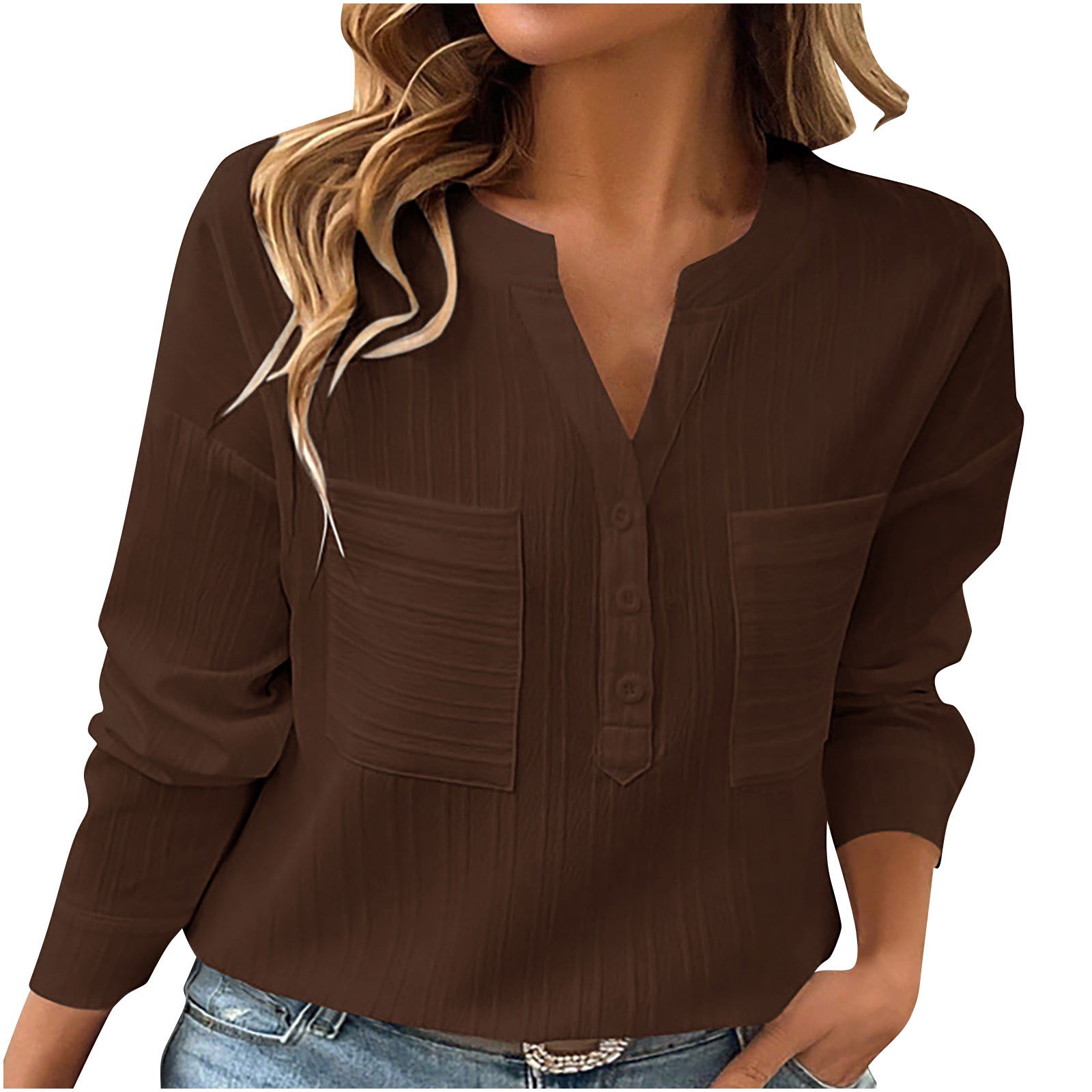 Women&#39;s Shirt V-neck Temperament Leisure Solid Color Pullover
