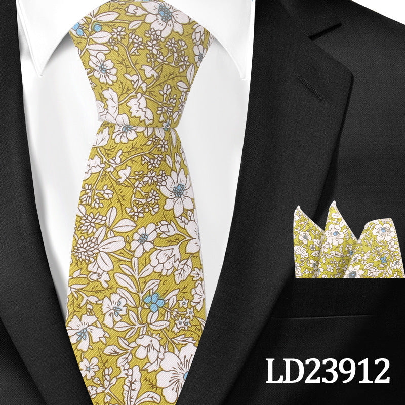 Casual Cotton Floral Print 6cm Casual Tie Pocket Square Suit