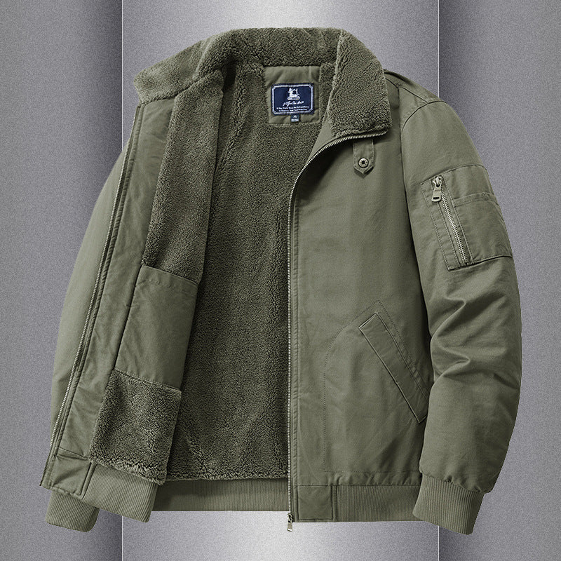 Warm And Loose Polo Collar Pure Cotton Workwear Jacket Casual Lambswool