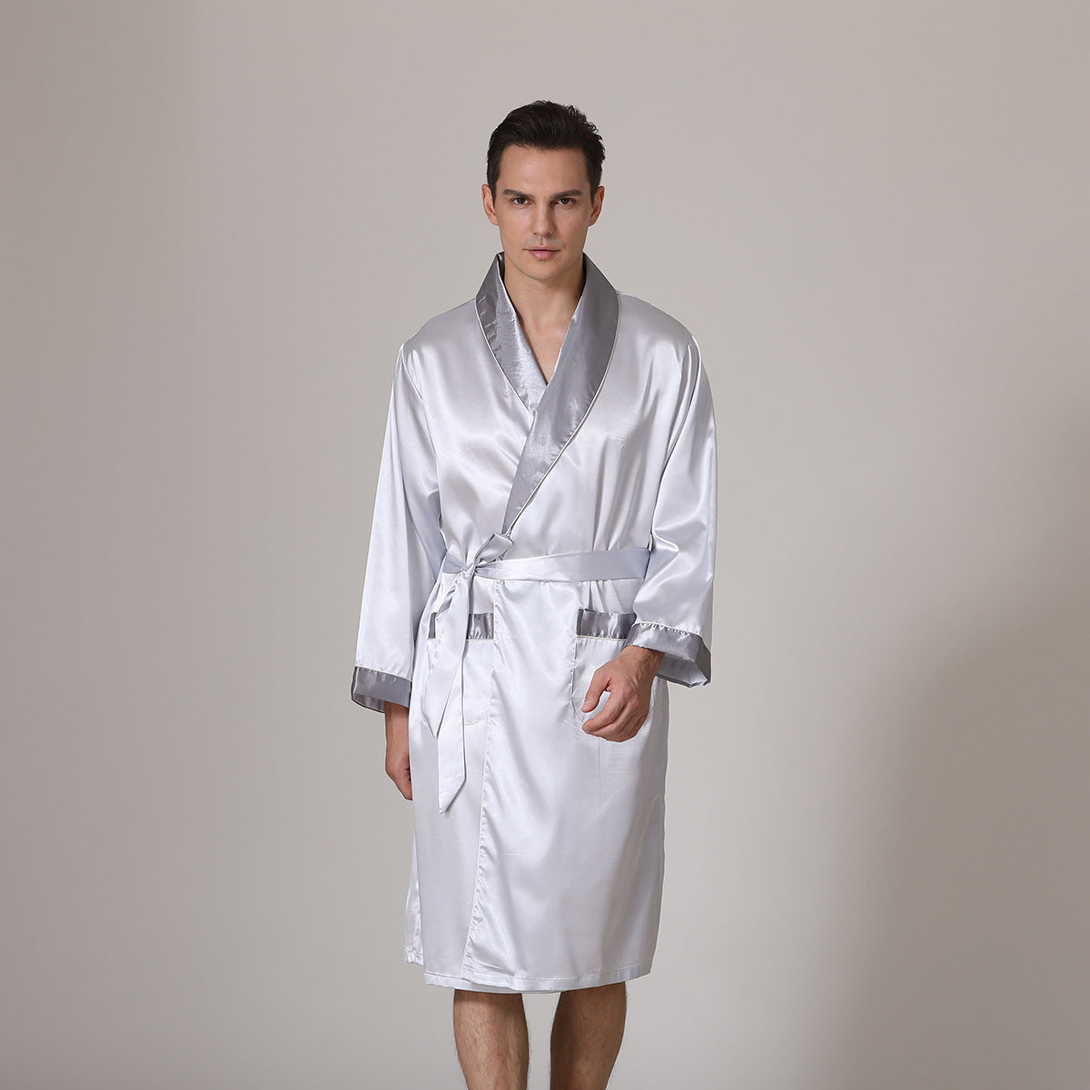 Men&#39;s Summer Silk Bathrobe Nightgown