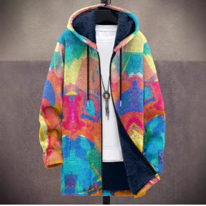 Men&#39;s 3D Personalized Printing Fashion Warm Hooded Jacket