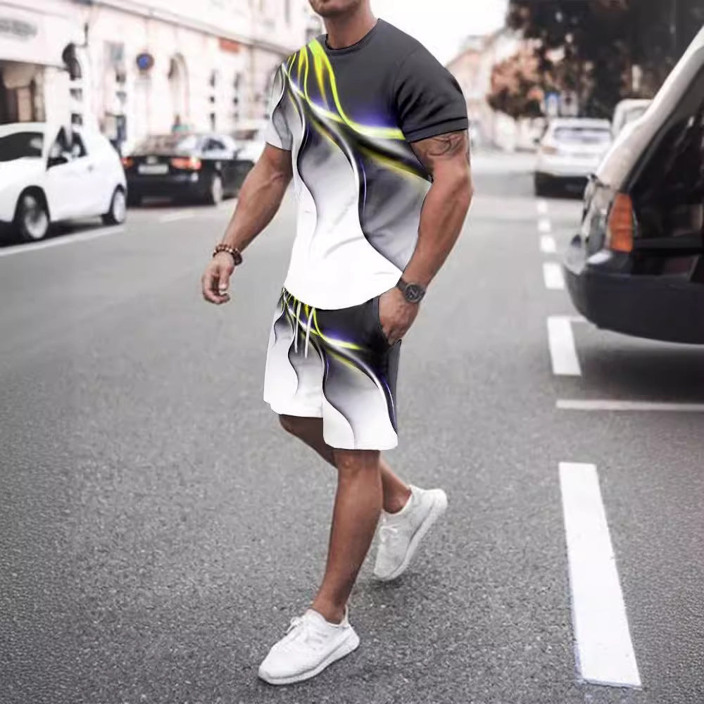 Men&#39;s Casual T-shirt Shorts Two-piece Printed Sportswear