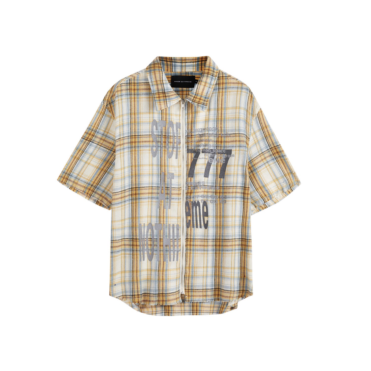 Printed Washed Tassel Short Sleeve Plaid Shirt